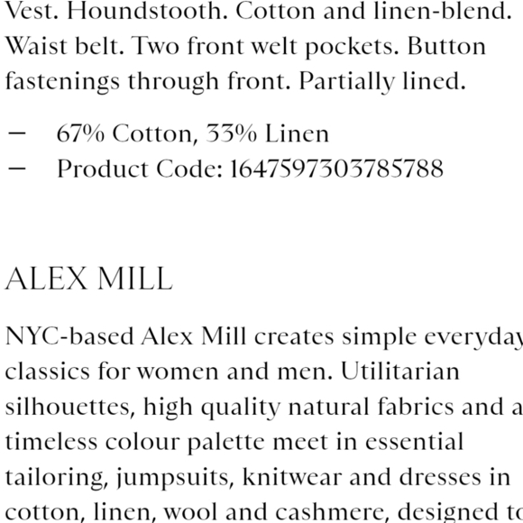 New Alex Mill Mathilde Vest in Houndstooth Black White Large - Picture 8 of 8